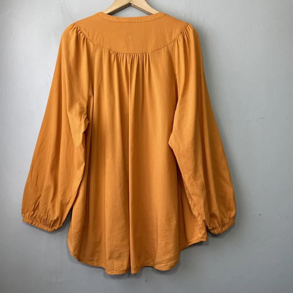 Old Navy Peasant Top Size XL Mustard Puff Sleeve Romantic Poet Pirate Boho Bib